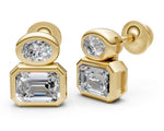 Brilliance Burst 14K Yellow Gold and Bezel Emerald Cut/Oval Diamond Stud Earrings