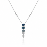 JUN142 Sterling Silver Diamond and London Blue Topaz / White Topaz Necklace, 15.00