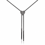 JUN138 Black Rhodium and Diamond Heart Bolo Necklace