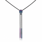 JUN137 Black Rhodium and Mermaid Gemstone Bolo Necklace