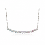 Sterling Silver and Moissanite Bar Necklace with Mermaid Rhodium Prongs