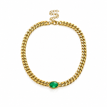 SE75 Precious Metal and Oval Gemstone Curb Chain Necklace