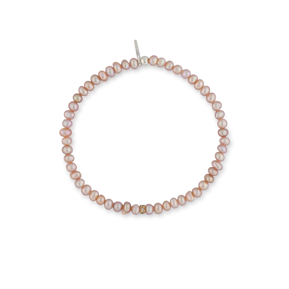 
            
                Load image into Gallery viewer, Samantha Itsy Pearl Bracelet with Yellow Gold &amp;amp; Diamond Disk
            
        