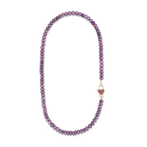 Fuchsia Frenzy Jumbo Purple Moonstone Fixed 22.00" Necklace with 14K Yellow Gold and Pink Sapphire Clasp