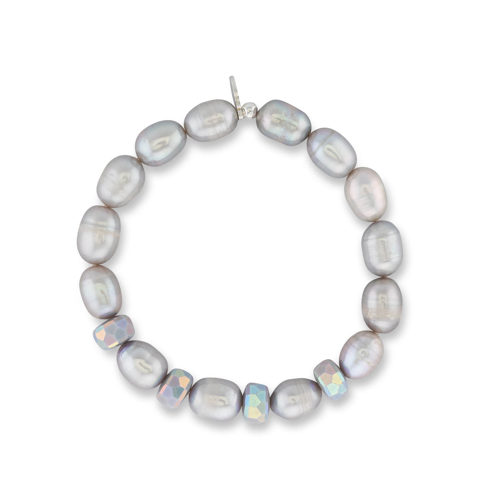 Dynamic Silhouette Jumbo Gray Crystal & Gray Pearl Bracelet