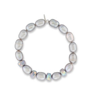Dynamic Silhouette Jumbo Gray Crystal & Gray Pearl Bracelet