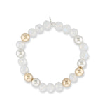 Polished Edge Jumbo White Crystal, Yellow Gold Fill and Sterling Silver Bead Bracelet