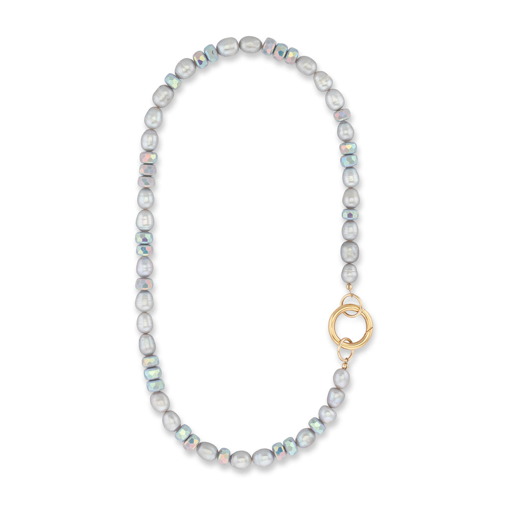 Dynamic Silhouette Jumbo Gray Crystal & Gray Pearl Fixed Necklaces