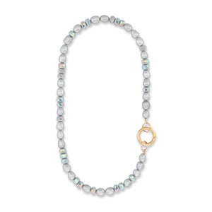 Dynamic Silhouette Jumbo Gray Crystal & Gray Pearl Fixed Necklaces