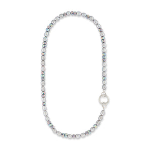 Dynamic Silhouette Jumbo Gray Crystal & Gray Pearl Fixed Necklaces