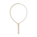 Sleek Ambition White Pearl & Yellow Gold Fill Bead Lariat Necklace