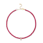 Cranberry Kringle Ruby Adjustable Necklace with 14K Yellow Gold and Pink Sapphire Bead, 16.00