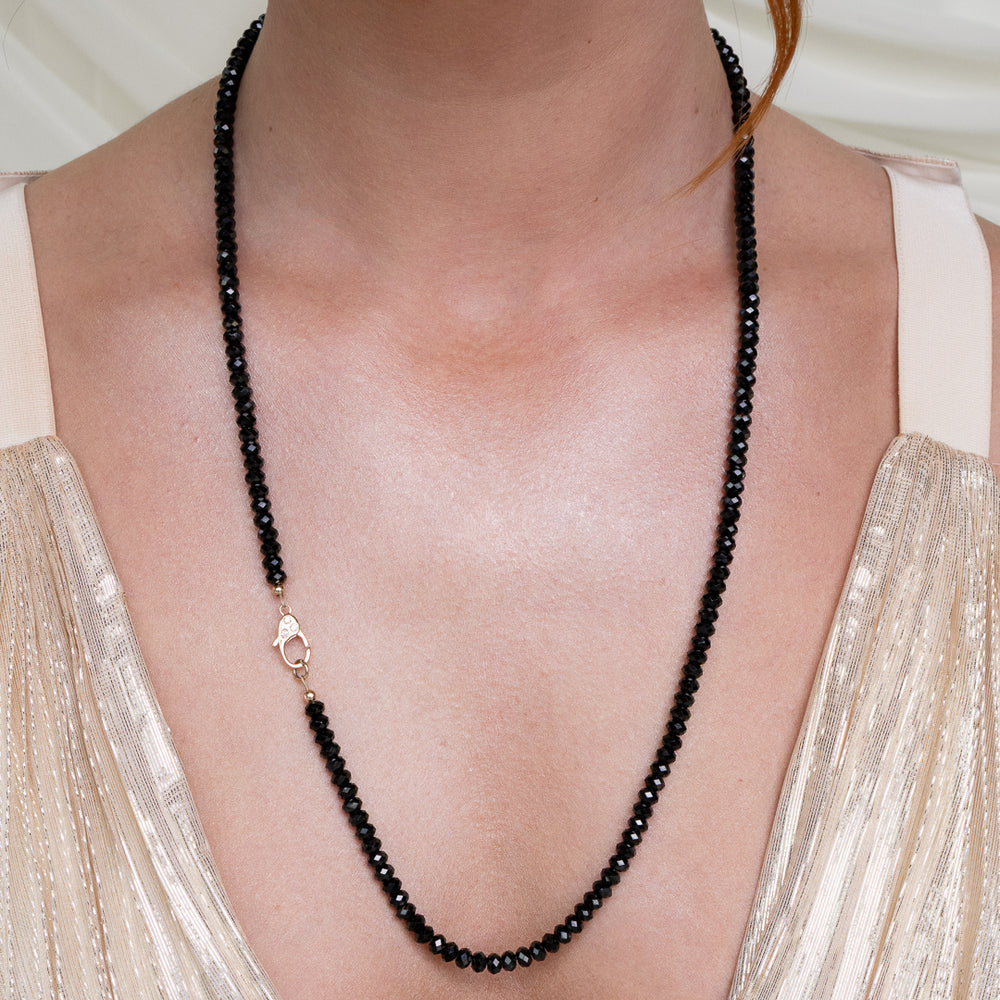Bewitching Beauty Black Spinel Fixed 26.00" Necklace with 14K Gold and Diamond Clasp