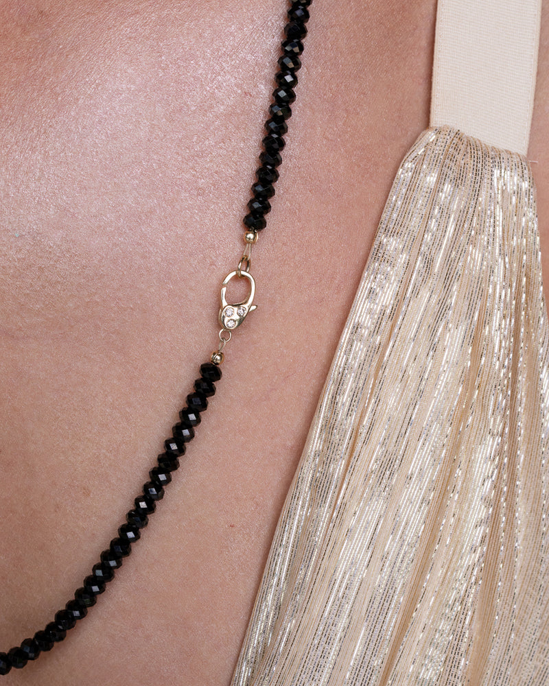 Bewitching Beauty Black Spinel Fixed 26.00" Necklace with 14K Gold and Diamond Clasp