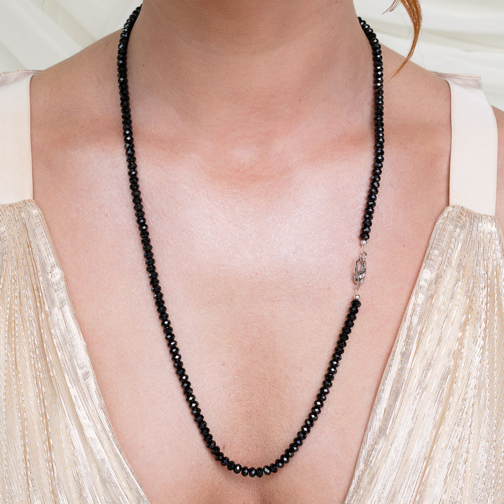 Bewitching Beauty Black Spinel Fixed 26.00" Necklace with 14K Gold and Diamond Clasp
