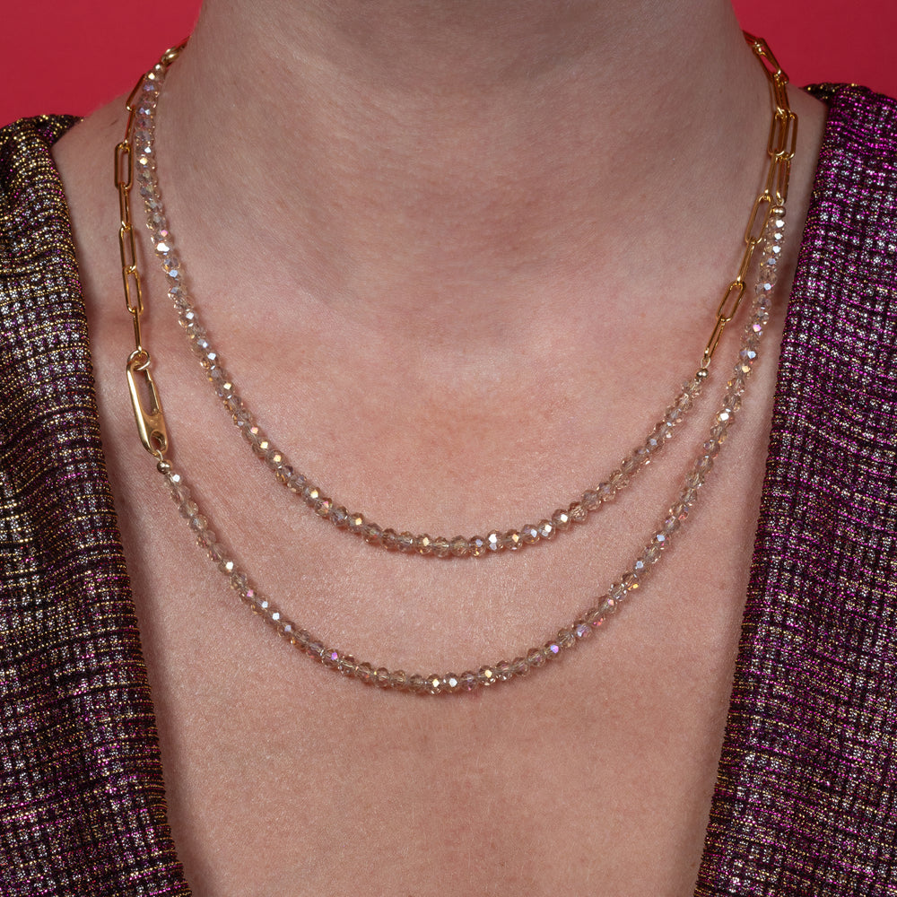 Sleepover 2x1 Crystal and Paperclip Chain Necklace