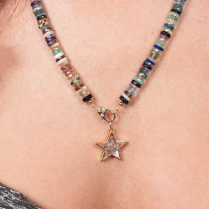 Lollipop Rhapsody Jumbo Multicolor Multi Gemstone Fixed 22" Necklace with 14K Yellow Gold and Diamond Clasp