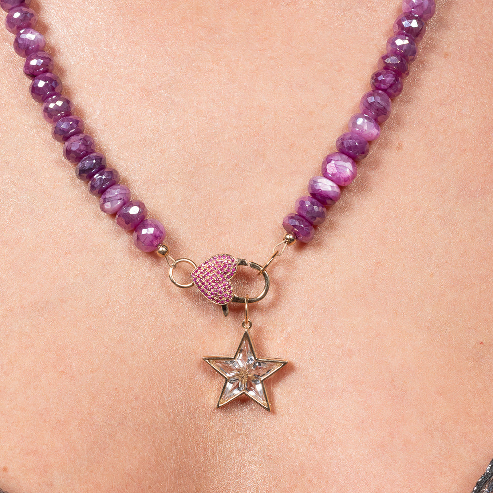 Fuchsia Frenzy Jumbo Purple Moonstone Fixed 22.00" Necklace with 14K Yellow Gold and Pink Sapphire Clasp