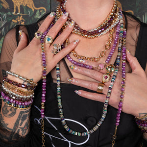 Fuchsia Frenzy Jumbo Purple Moonstone Fixed 22.00" Necklace with 14K Yellow Gold and Pink Sapphire Clasp