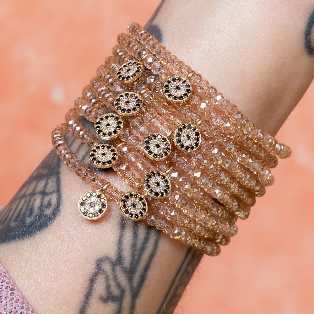 Deluxe Gleaming Horizon Quartz Bracelet with 14K Yellow and Diamond Evil Eye Charm