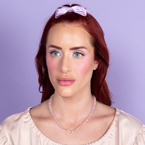 Pop Star Pink Jumbo Rose Quartz 17.00" Fixed Necklace with 14K Gold & Diamond Clasp