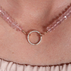 Pop Star Pink Jumbo Rose Quartz 17.00" Fixed Necklace with 14K Gold & Diamond Clasp