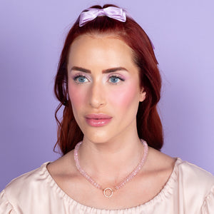 Pop Star Pink Jumbo Rose Quartz 17.00" Fixed Necklace with 14K Gold & Diamond Clasp