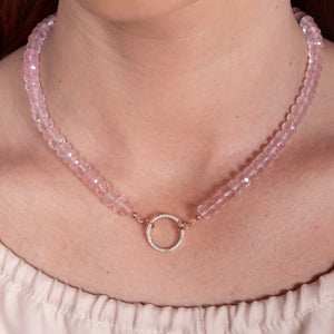 Pop Star Pink Jumbo Rose Quartz 17.00" Fixed Necklace with 14K Gold & Diamond Clasp