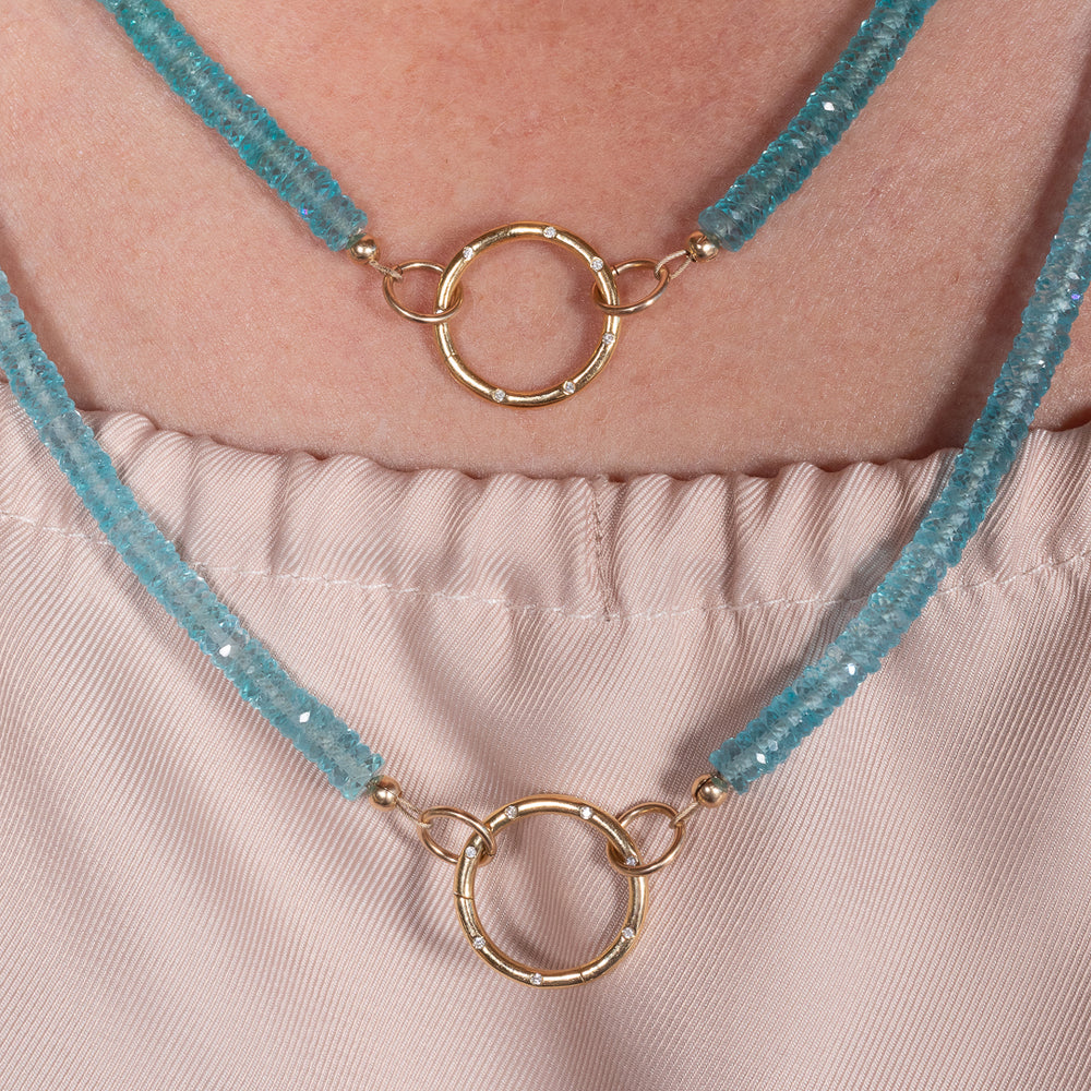 Party Teal Dawn Blue Topaz Gemstone Fixed Necklace with 14K Yellow Gold Clasp