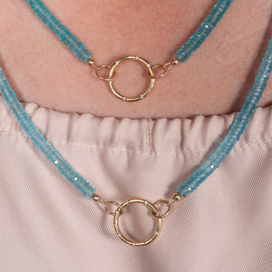 Party Teal Dawn Blue Topaz Gemstone Fixed Necklace with 14K Yellow Gold Clasp