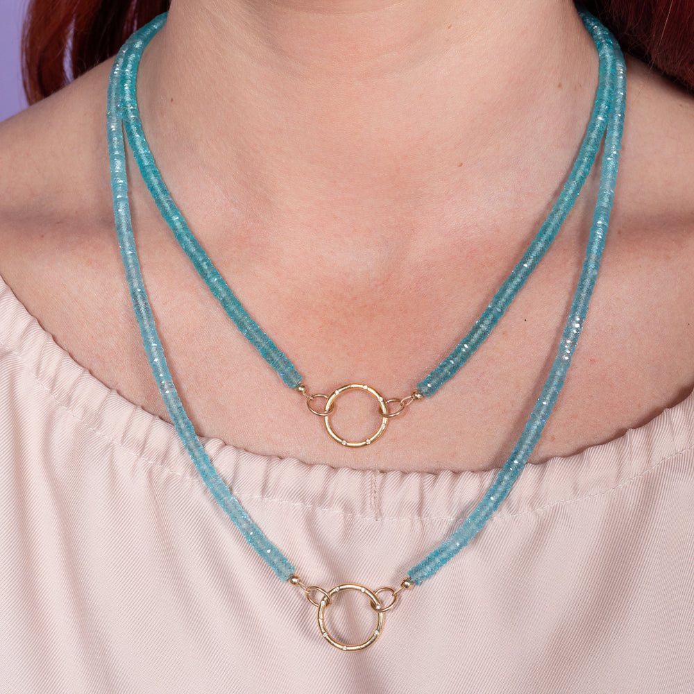 Party Teal Dawn Blue Topaz Gemstone Fixed Necklace with 14K Yellow Gold Clasp