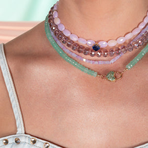Mixtape Mint Green Chalcedony 17.00" Fixed Necklace with 14K Yellow Gold & Emerald Clasp