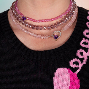 Pop Star Pink Jumbo Rose Quartz 17.00" Fixed Necklace with 14K Gold & Diamond Clasp