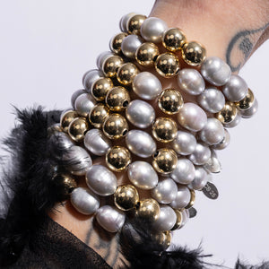 Classic Cadence Jumbo Gray Pearl & Yellow Gold Fill Bead Bracelet