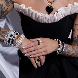 Polished Edge Jumbo White Crystal, Yellow Gold Fill and Sterling Silver Bead Bracelet