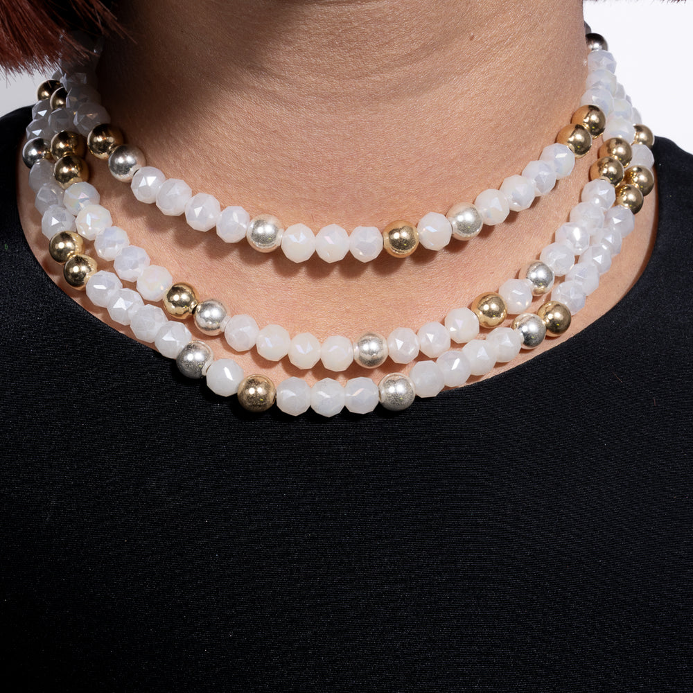 Polished Edge Jumbo White Crystal, Yellow Gold Fill and Sterling Silver Bead Choker
