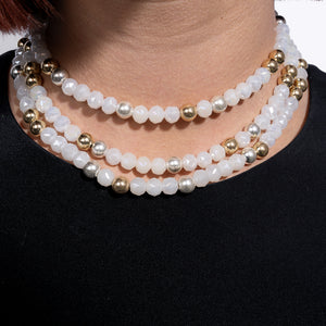 Polished Edge Jumbo White Crystal, Yellow Gold Fill and Sterling Silver Bead Choker