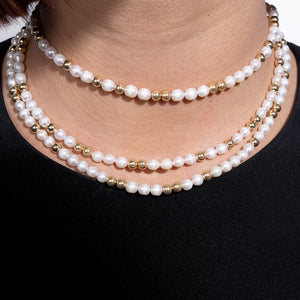 Tailored Brilliance White Pearl & Yellow Gold Fill Bead Choker