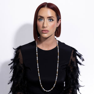 Classic Cadence Jumbo Gray Pearl and Yellow Gold Fill Bead Fixed 36.00" Necklace with Gold Vermeil Clasp