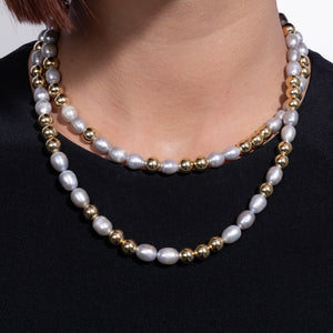 Classic Cadence Jumbo Gray Pearl and Yellow Gold Fill Bead Fixed 36.00" Necklace with Gold Vermeil Clasp