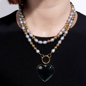 Classic Cadence Jumbo Gray Pearl and Yellow Gold Fill Bead Fixed 36.00" Necklace with Gold Vermeil Clasp
