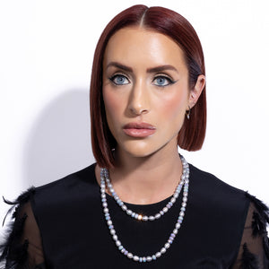 Dynamic Silhouette Jumbo Gray Crystal & Gray Pearl Fixed Necklaces