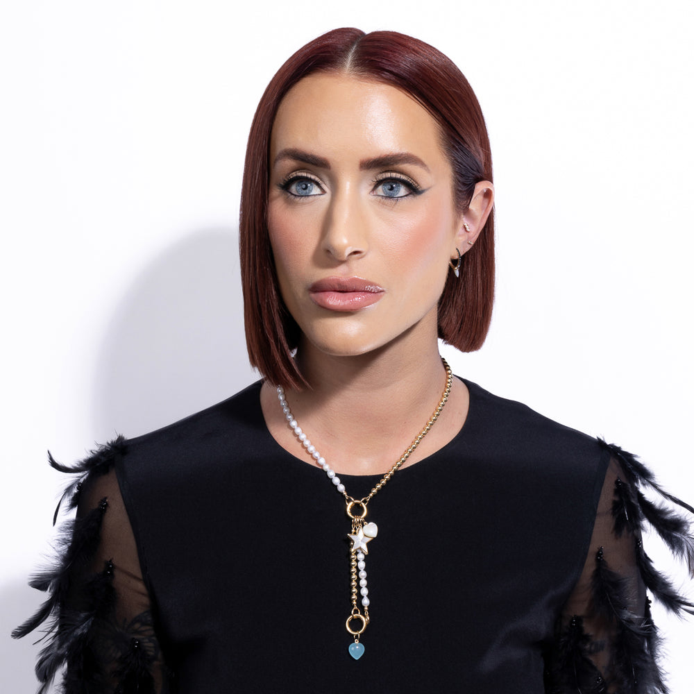 Sleek Ambition White Pearl & Yellow Gold Fill Bead Lariat Necklace