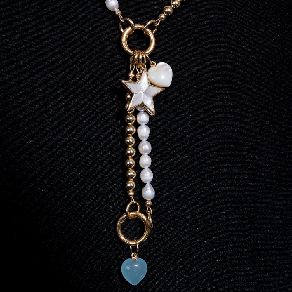 Sleek Ambition White Pearl & Yellow Gold Fill Bead Lariat Necklace