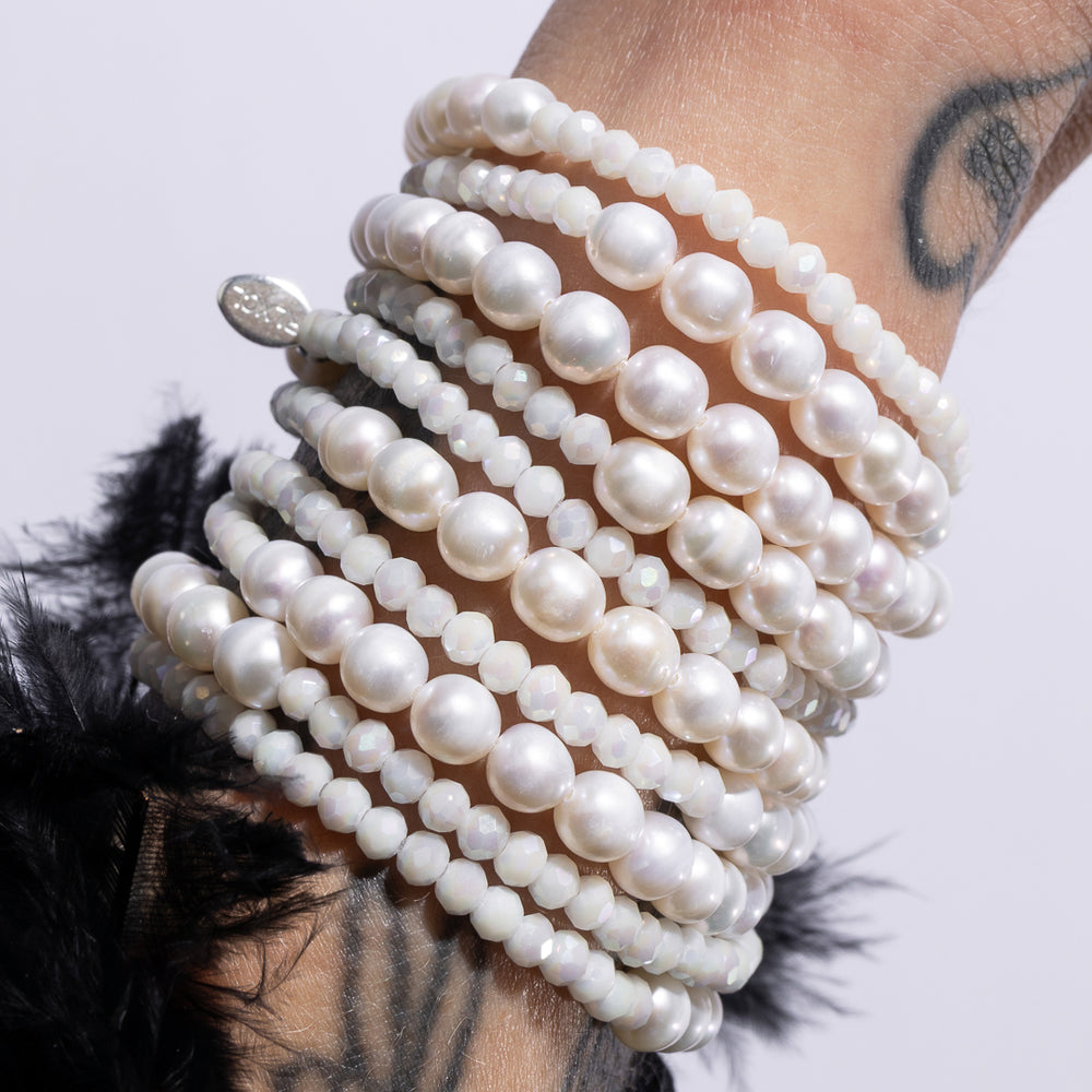 Timeless Allure White Crystal and Pearl Bracelet